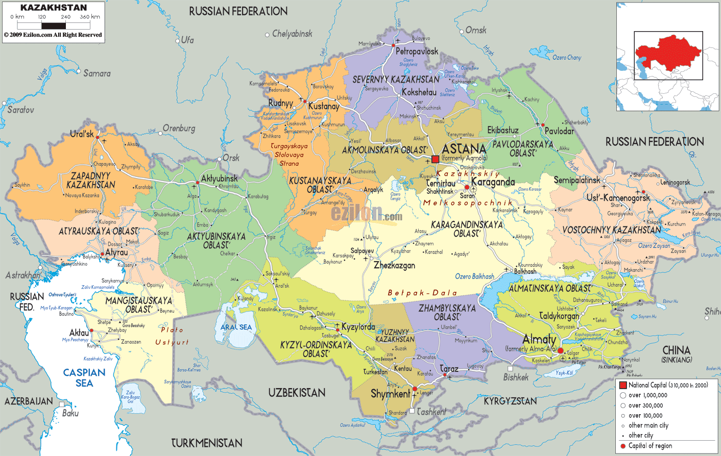 kazakhstan provinces map